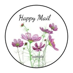 30 FLORAL HAPPY MAIL ENVELOPE SEALS LABELS STICKERS 1.5″ ROUND PURPLE FLOWERS