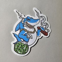 STONER SHARK SMOKING BLUNT WEED BUDS 420 GANJA HERB STICKER S64 SMOKE MARIJUANA