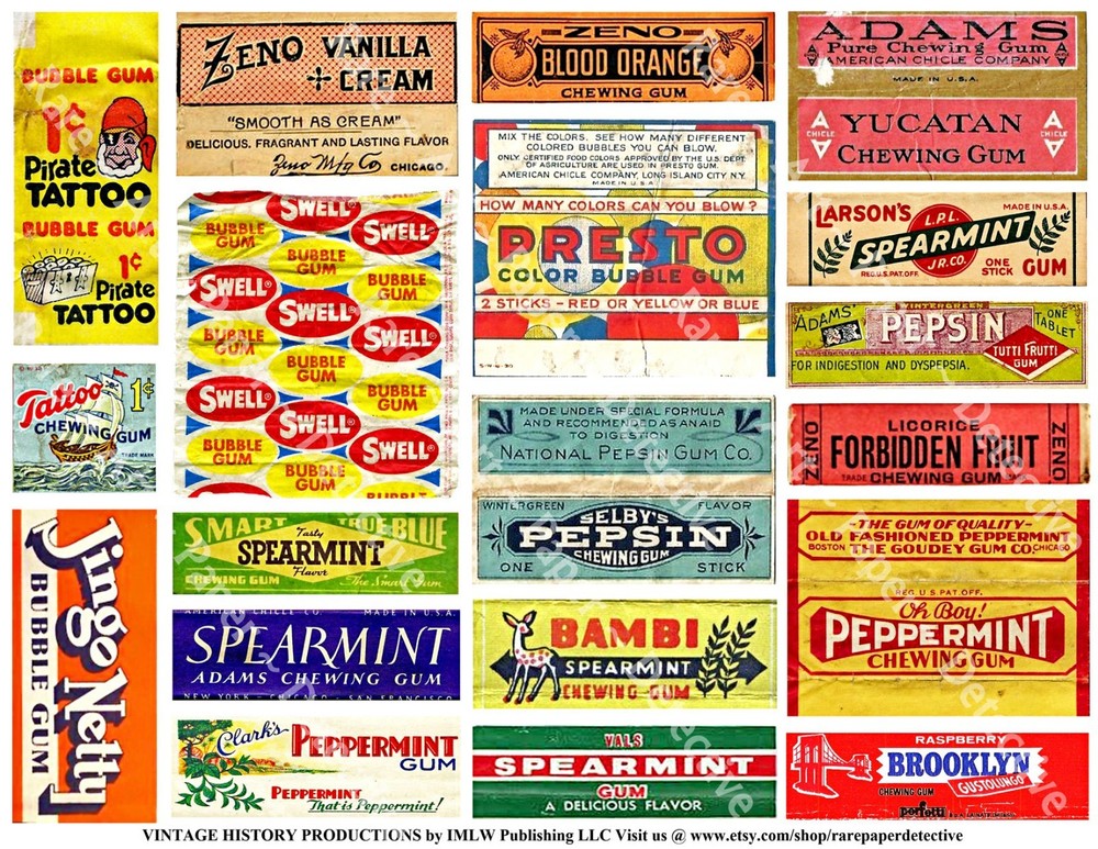 Advertising Labels, Gum Wrapper Kitchen Stickers, 1 Scrapbook Art Sheet
