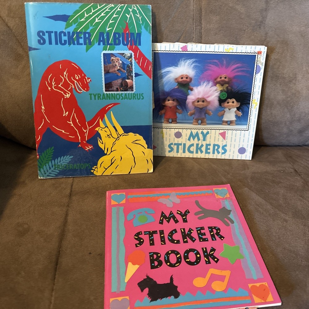 3 Vintage 1990’s Sticker Books Filled With Stickers – Trolls, Sanrio