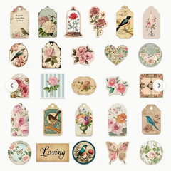 LOT 0F 25 MIXED STICKERS ROSES BIRDS FLOWERS BUTTERFLIES VICTORIAN THEME