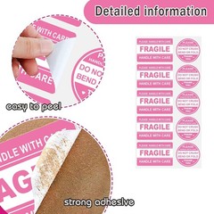 600 PCS Fragile Stickers for Shipping Do Not Trample or Fold Stickers Do Pink