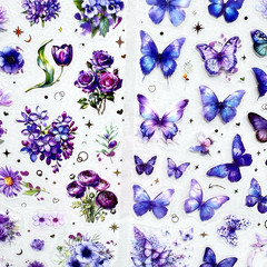Purple Butterfly Flower Stickers 2 Sheets Spring Junk Journals Collage Scrapbook