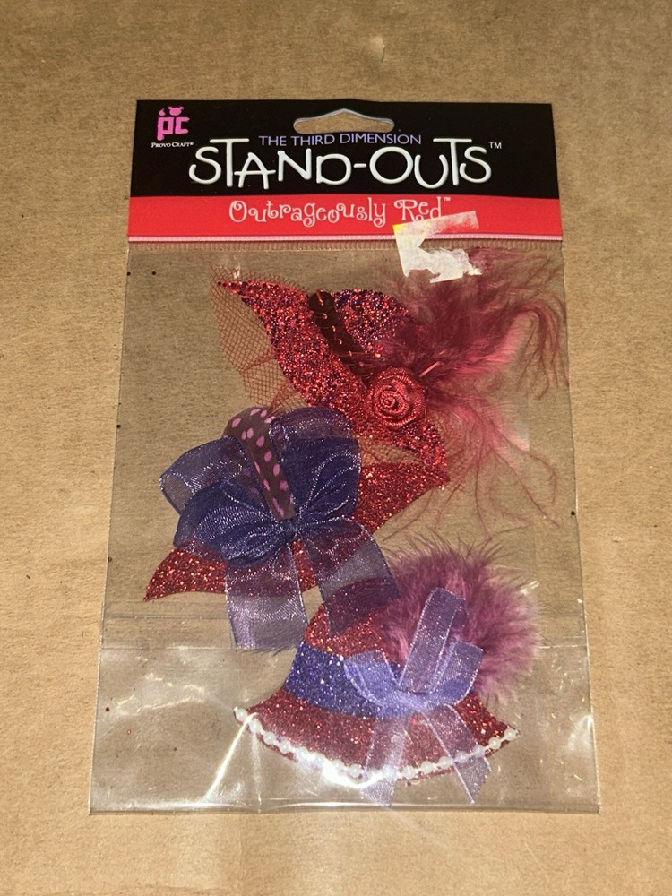 NOS Stand Outs 3D Decorative Hat Stickers 3 Pack Red Hat Society Discontinued