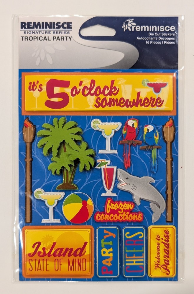 Tropical Party It’s 5 O’Clock Somewhere Scrapbooking Stickers by Reminisce RARE