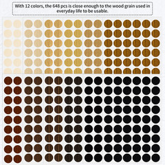 648 Pieces Screw Hole Covers Stickers, 12 Basic Color Colors Wood Stickers, Adhe