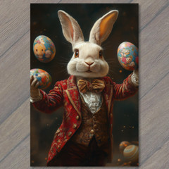 STICKER Stylish Bunny Rabbit Juggling Colorful Easter Eggs Elegant Outfit Suit
