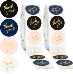1000 PCS Thank You Stickers Roll – 2 Rolls 1 Inch round Gold Stamp Self-Adhesive