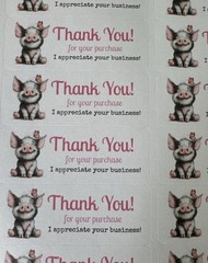30 THANK YOU LABELS STICKERS SEALS CUTE PIG BUTTERFLY EBAY SELLER 1″ x 2 5/8″