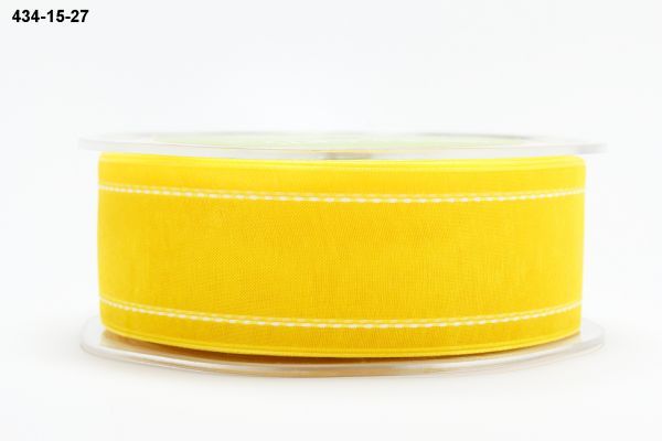 MAY ARTS RIBBONS~SHEER YELLOW RIBBON W/WHITE STITCHED EDGES~ 1.5 INCH X 1 YARD!