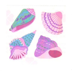 Vintage 80’s Great Seven 7 PEARLY Pink Seashells Shells Sticker Mod