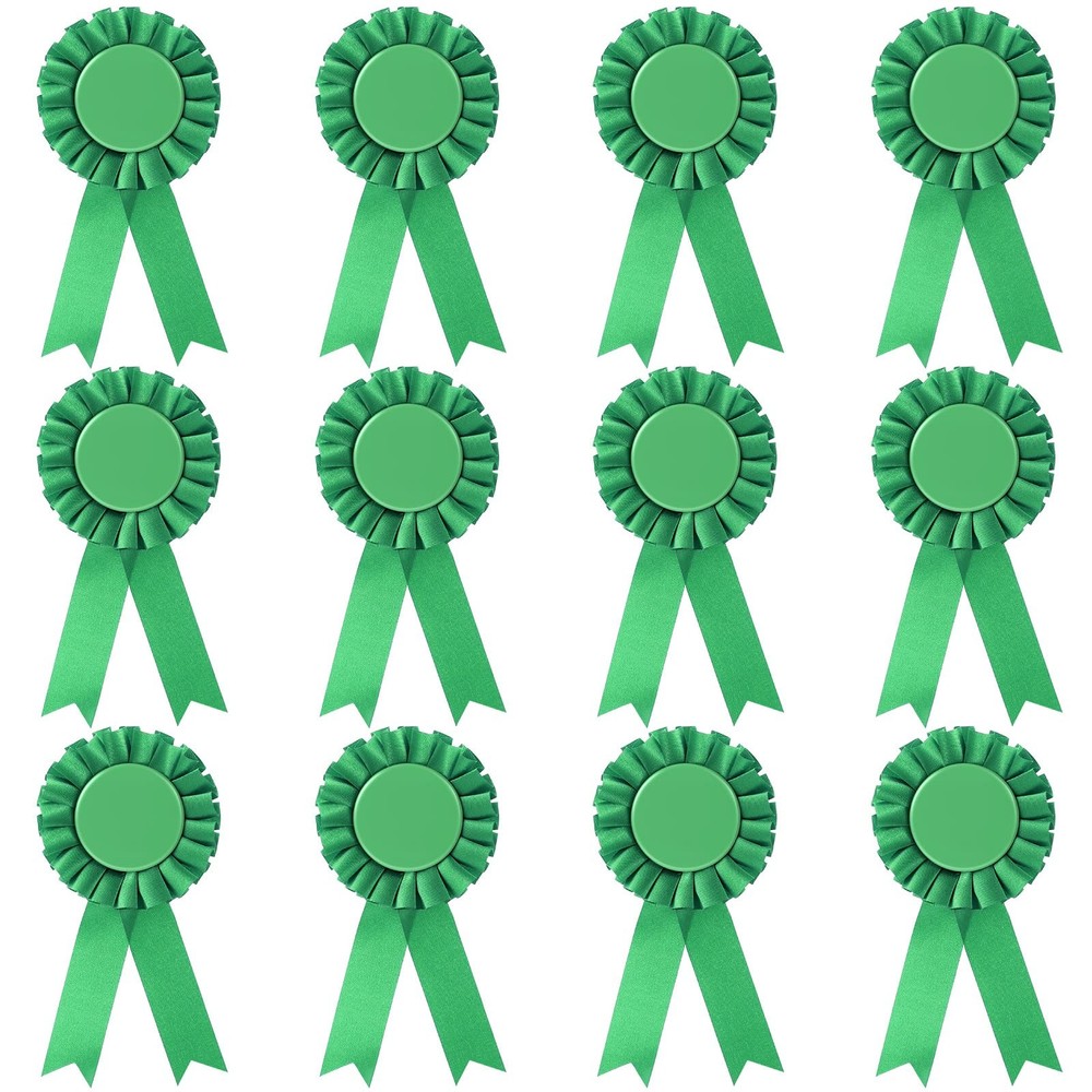 12 PCS Green Blank Award Ribbon Prize 1st Place Rosette Medal Recognition