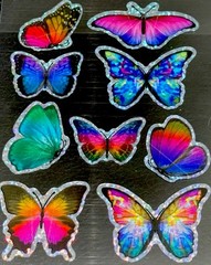 EXOTIC✨BUTTERFLIES✨9✨STICKERS✨🦋✨💖✨🦋✨💜✨🦋✨🧡✨5” X 3”✨SPARKLES✨BEAUTIFUL✨💫