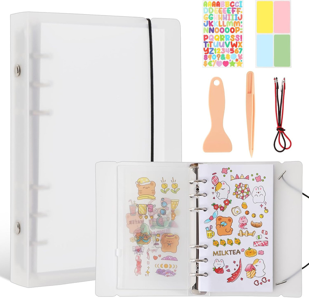 Reusable Sticker Book 100 Sheets A6 Size Collecting Album with Tweezer & Spatula