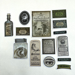 Gothic Halloween Stickers Vintage Style Poe Potions Junk Journal Collage
