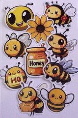 SET #2 ~ 10 Cute Bumble Bee Stickers Glossy Junk Journal Supplies Scrapbooks