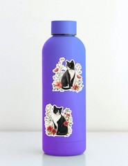 Tuxedo Cat in Flowers Vinyl Stickers Set Scrapbooking Laptop Waterbottle