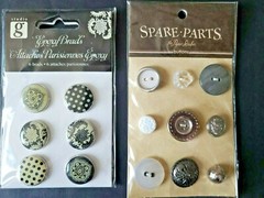 NIP Studio G Black/Cream Epoxy Brads & Spare Parts Silver/Gray/White Buttons