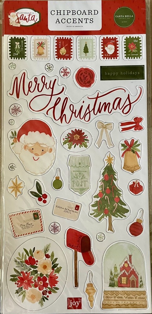 Carta Bella~LETTERS TO SANTA~ chipboard Accents set~Really nice! Quick Ship!!