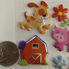 PUFFY FOIL FARM ANIMAL Stickers(19pc)Cow•Chicken•Pig •Barn•Horse•Card Making•