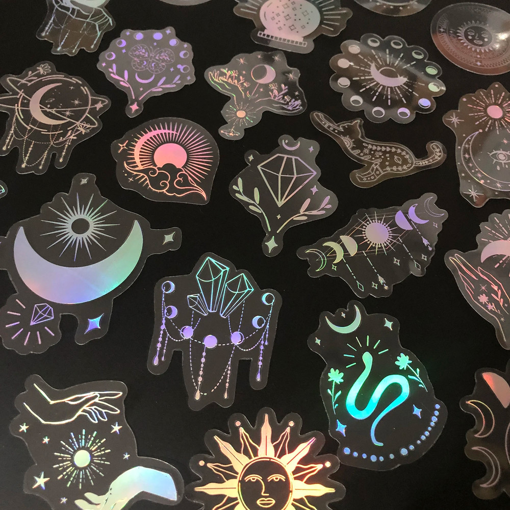 10 Pack Mix Holographic Laser Silver Transparent Stickers Waterproof Sun Moon