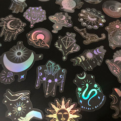 10 Pack Mix Holographic Laser Silver Transparent Stickers Waterproof Sun Moon