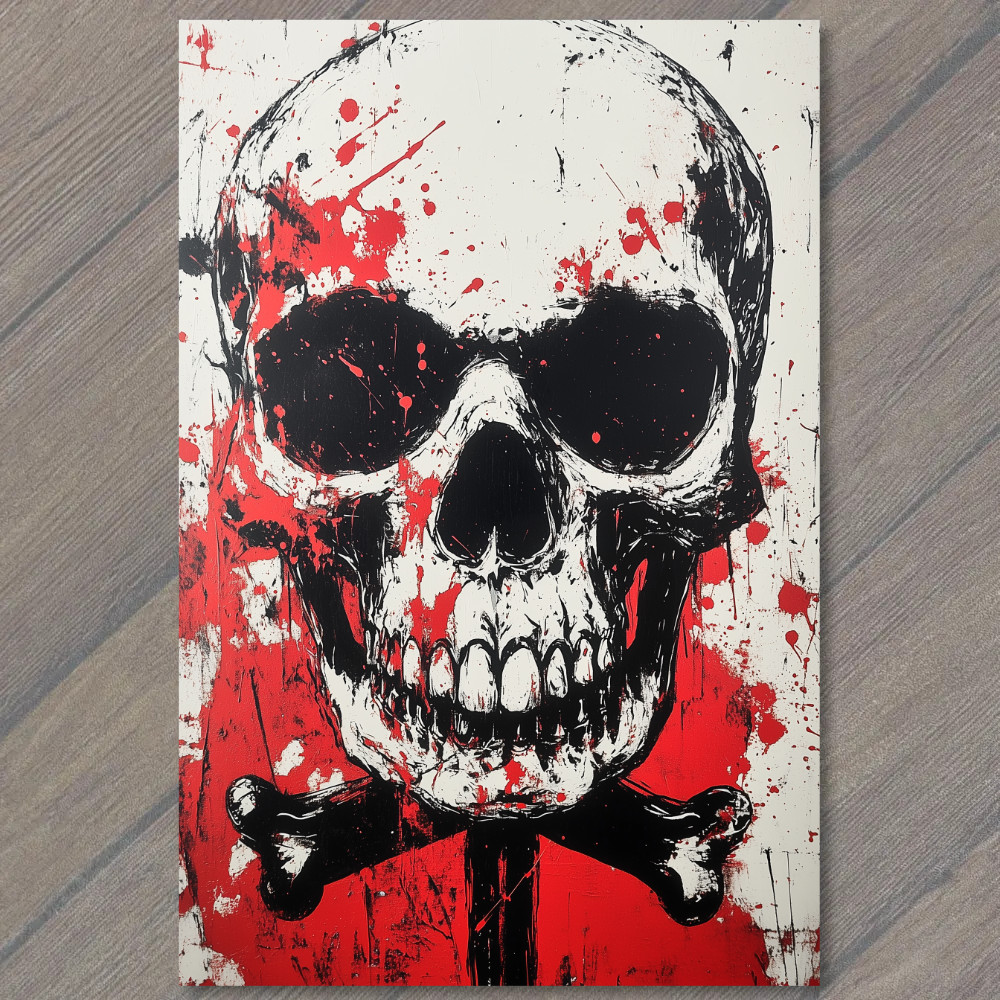 STICKER Skull Crossbones Black Red Splatter Horror Macabre Grunge Spooky Hallo