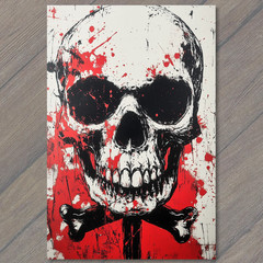 STICKER Skull Crossbones Black Red Splatter Horror Macabre Grunge Spooky Hallo