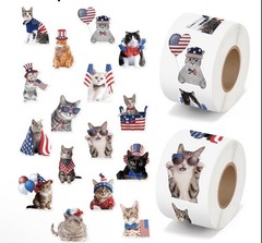 40 PCs ~1.2×1.2” July 4th Cats Stickers Patriotic Independence Day Celebration