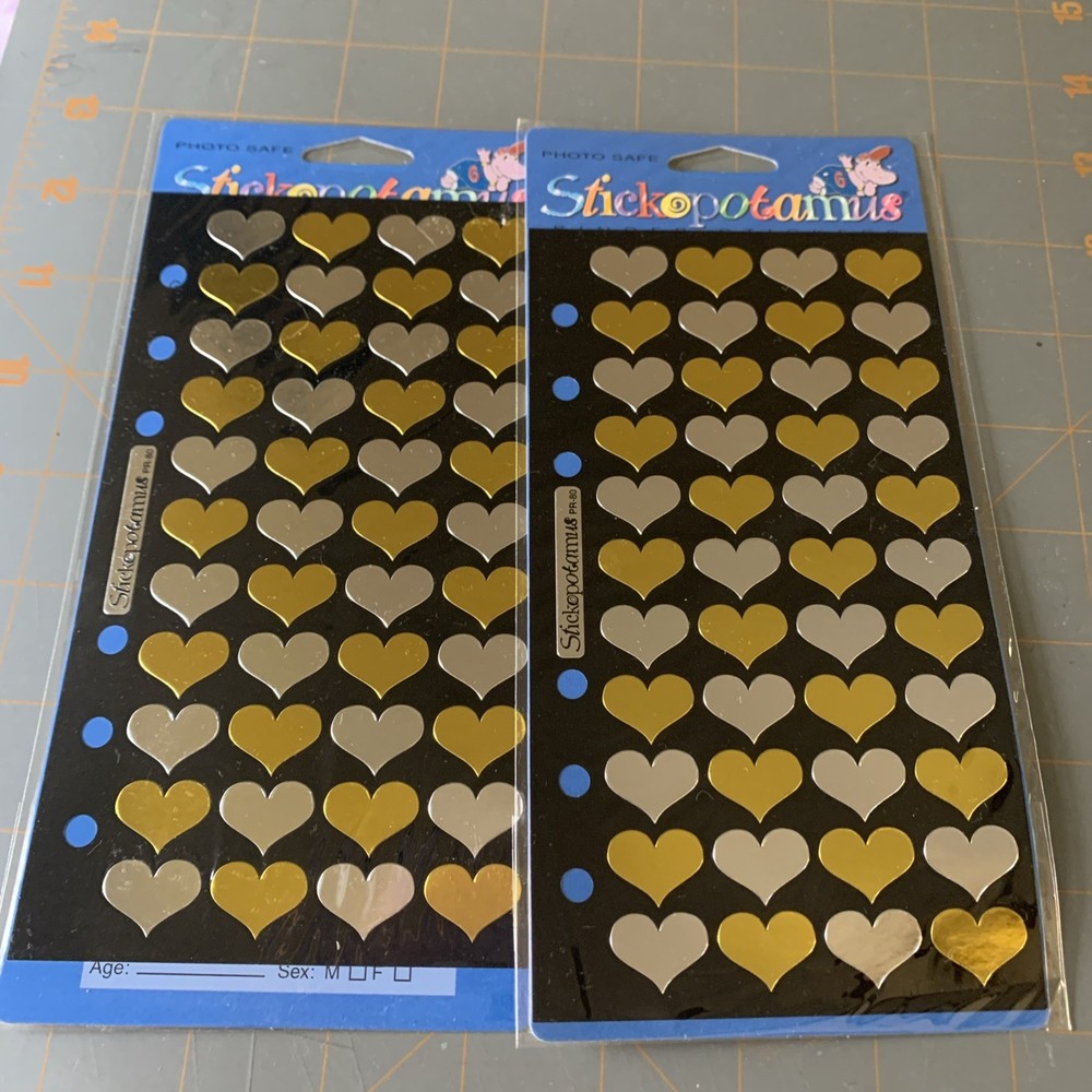 Stickopotamus 2 Packages GOLD & HEARTS Stickers BINDER STICKERS