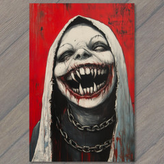 STICKER Scary Nun Demonic Laughing Dark Horror Gothic Black Red Bloody Chains