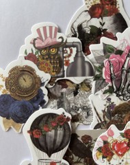 VICTORIAN ASSORTMENT Stickers(6pc)Steampunk•Skull •Roses•Clock•Flowers•Gears•