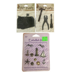 Lot 24 Scrapbooking Metal Embellishments 3-D Gift Tags Magic Mesh Stickers Trims