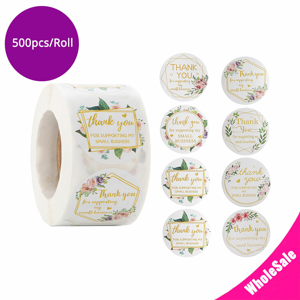 500pcs 1.5in 8 Designs Thank You For Supporting Stickers Chrome Paper Round