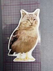 Weird and Unique “Meowl” Sticker Featuring Cat-Owl Hybrid for Journal Scrapbook