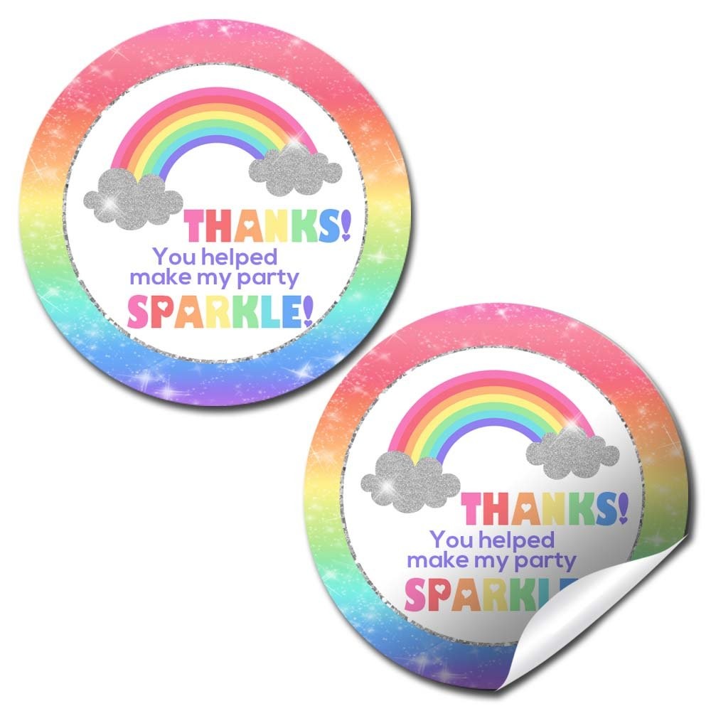 Rainbow Sparkle Party Thank You Sticker Labels, 40 2″ Party Circle Stickers b…