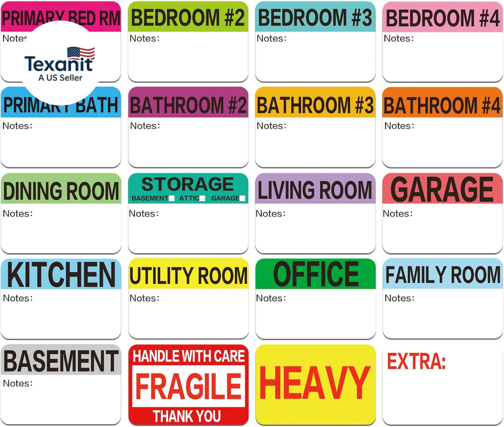 600 Count 3 X 2 Large Home Moving Packing Box Labels for 3-4 Bedroom House with