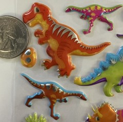 PUFFY FOIL DINOSAUR Stickers (26pc)Prehistoric•T-Rex•Bright Color•Card Making•