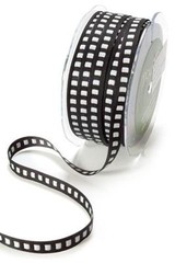 May Arts ~ Ribbon by the Yard ~ BLACK & WHITE ~ Solid with Squares 3/8″