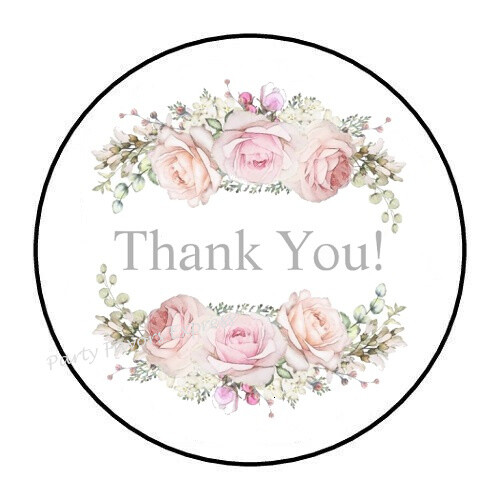 30 THANK YOU PINK ROSES ENVELOPE SEALS LABELS PARTY FAVORS STICKERS 1.5″