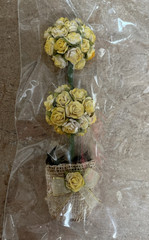 Prima Flowers Floral Topiary Yellow Embellishment Burlap Paper Crafting Lot Of 4