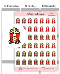 Popcorn Planner Sticker, Movie Night Snack Icon Sticker, Calendar and Journal