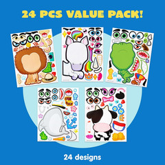 24 Sheets Make a Face Stickers Unicorn Dinosaur Sea Safari Animals for Kids Fun!