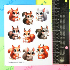 Fluffy Squirrels Sticker Sheet Orange Red Gray Brown Tan