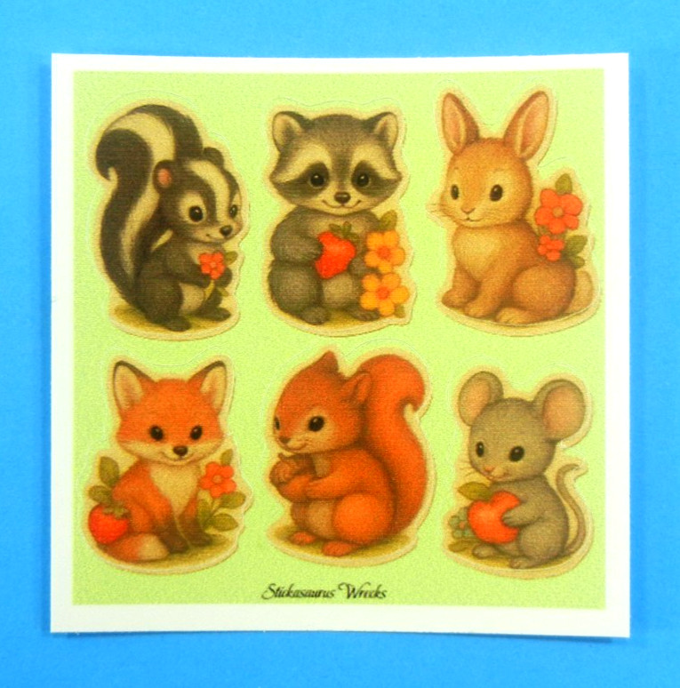 Cute Woodland Animals Fruit & Flowers Mini Sticker Sheet