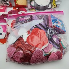 Valentine Craft Lot – Foam & Satin Hearts, Stickers, Treat Bags, Cards Mixed