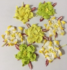 GREEN/YELLOW PREMIUM GARDENIA FLOWERS(7pc)Stamping Scrappin •Handmade•Garden•••