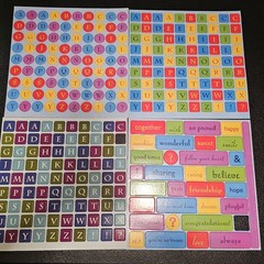 Lot: 28 Chip Board Die Cuts 12″ x 12″ Sheets 100’s Shapes, Tags, Alpha, Symbols