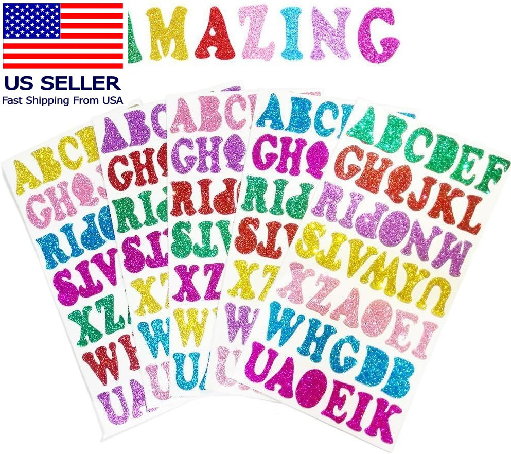 5 Sheets 210PCS Colorful Glittery Foam Self Adhesive Letters Stickers,Foam Lette