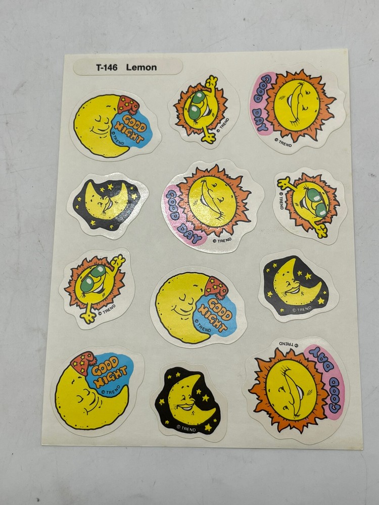 VTG TREND Scratch & Sniff Stinky Sticker Sheet T-146 LEMON Scent Sun Moon
